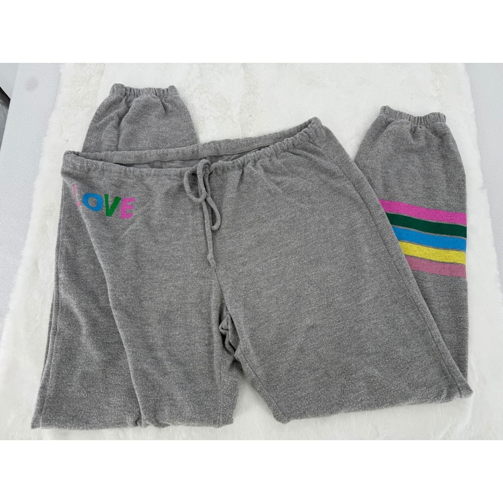 Chaser Joggers Women Medium Gray Love Rainbow Stripe Sweatpants